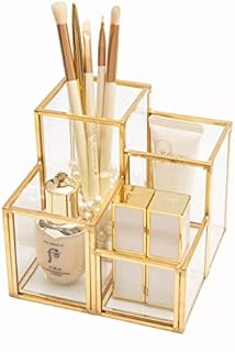 HARLIANGXY Makeup Brush Holder, Glass and Metal Makeup Brush Holder, Cosmetic Organiser, Makeup Storage, Pen Holder, Cosmetic Brush Storage, for Dresser, Desk, Gold