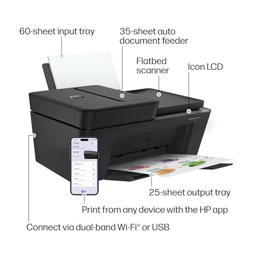 Image of HP DeskJet 4355 Wireless All-in-One Color Inkjet Printer, Scanner, Copier, Best-for-Home, 3 Month Trial of Instant Ink Included, AI-Capable (AJ4Y0A)