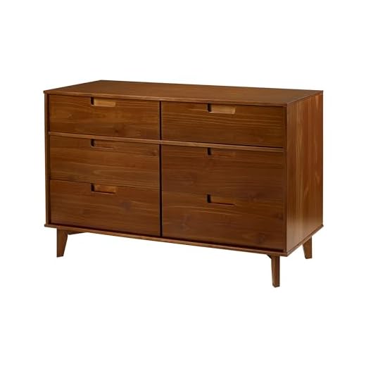 Walker Edison Mid Century Modern Grooved Handle Wood Dresser Bedroom Storage Drawer Organizer Closet Hallway, 6 Drawer, Walnut