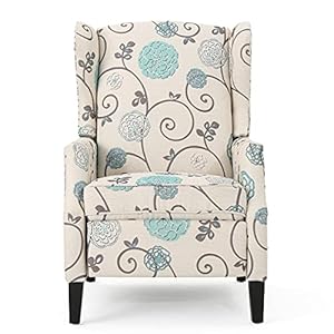 GDFStudio Westeros Traditional Wingback Fabric Recliner Chair (White & Blue Floral)