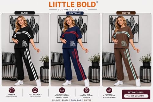 Image of Women's Printed Co-Ord Lounge Set | Oversized Half Sleeve T-Shirt & Straight Fit Track Pants | Casual Two Piece Co Ord Set for Daily Wear, Travel, Gym, Airport Look & Loungewear