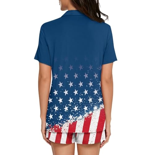 Image of Women's Short Sleeve Sleepwear Button 2 Piece Plus Size Pajamas Casual Soft Stretchy Funny Nightwear with Pockets