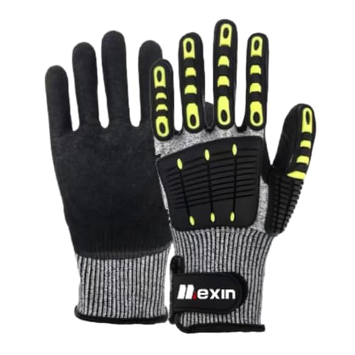 mexin Heavy Duty Impact Work Gloves, TPR Anti-Collision Mechanical Gloves with Nitrile Palm, Shock Absorbing Design (L)