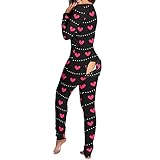 Pijama Una Pieza Mujer Pijamas Mono Entero con Solapa Butt Flap Invierno Cálido Manga Larga Jumpsuit Baratos Onesie Homewear Ropa de Dormir Pelele Mameluco Botones y Cuello en V para Adolescente