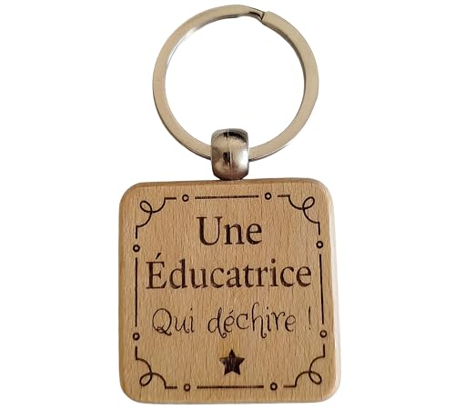 Porte-Clés en Bois Gravé et Personnalisé - Idée Cadeau Éducatrice Original pour Crèche...