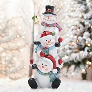 Hodao Christmas Snowman Decorations Gift Winter Cute Stack Snowman Figurines Decor Indoor Home Decorations