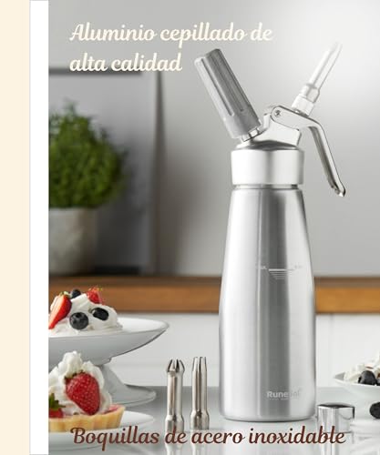 Miniatura 2 de Runesol Aluminio Sifon De Cocina Para Espumas 500ml, Sifón Cocina Con 3 Boquillas De Acero Inoxidable, Sifones Regalos Navidad, Dispensador De Crema Profesional, Sifon De Espuma, Desserts Y Nata