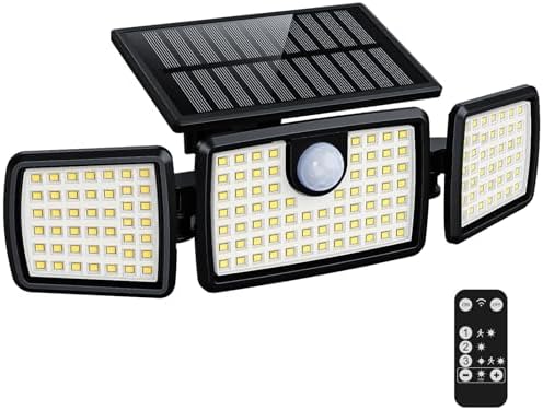 Solar Lights Outdoor, Quick Charge Solar Motion Deck Lights Outdoor for Deck with 158LEDs High Brightness, Larger Built-in Tempered Glass Panel, Sensitive PIR Motion Inductor (Remote,1 Pack)