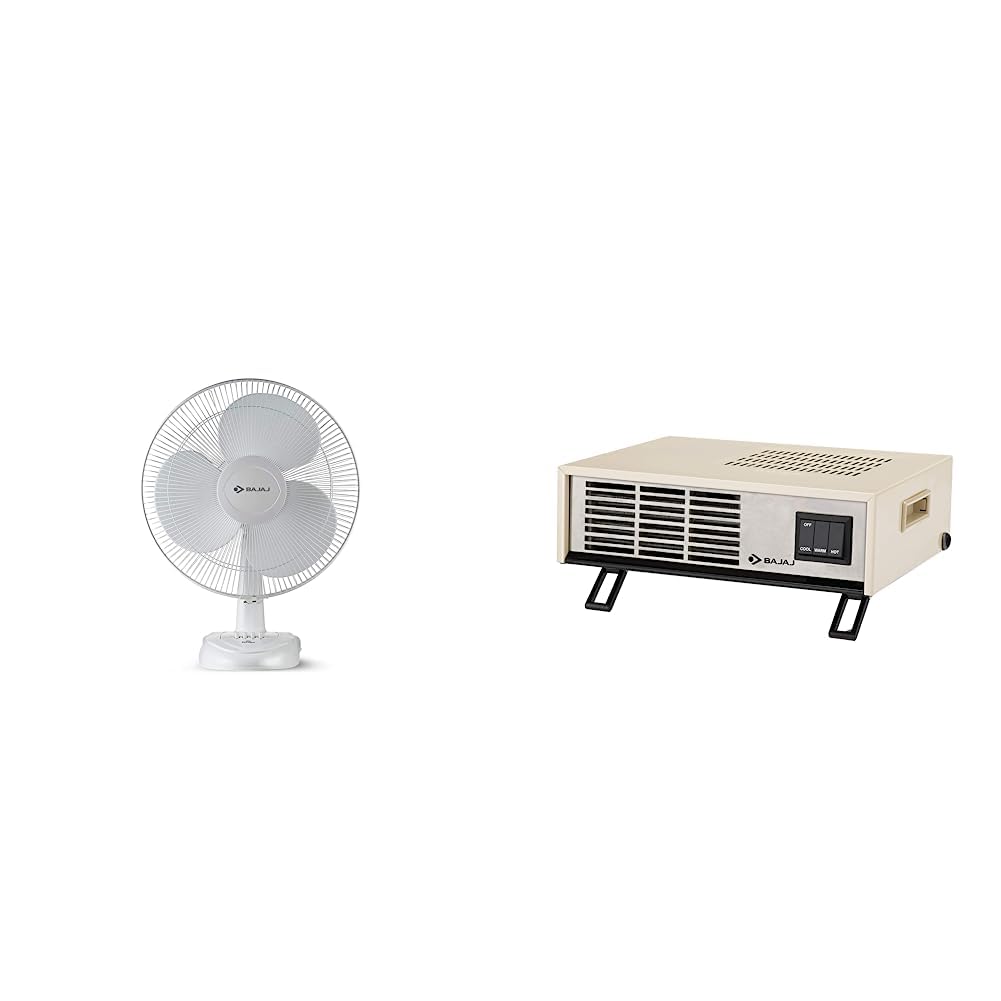 Bajaj Esteem 400 mm Table Fan (White) Blow Hot 2000 Watts Fan Heater (White/Black) Amazon.in