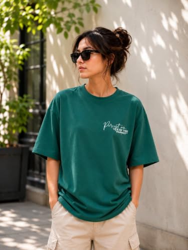 Image of ColorChakra Cotton Oversized Tshirt for Womens Down Shoulder Loose fit t-Shirt Women Baggy Style Oversize t-Shirt Korean fit