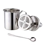 Fayonnir Fayomir Milchaufschaeumer Manuell, 500ML Milchaufschäumer Edelstahl mit Doppel Mesh, Milchaufschäumer Schaumbecher Schaumstoff Sahnekännchen, Mit Löffel