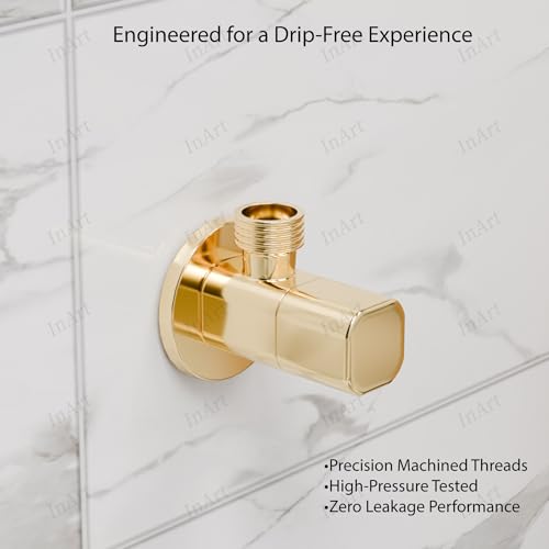 Image of InArt Heavy-Duty Brass Angle Valve for Bathroom & Kitchen | Leakproof 1-Way Angle Stop Cock with Wall Flange | Gold Color - 5 Year Warranty