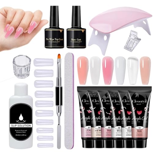 Gel para Extensión de Uñas - Herramientas de diseño de base de uñas de 6 colores de larga duración,Set con Gel Constructor, Base y Pegamento,Para Profesionales Entusiastas Principiantes Mujeres Niñas