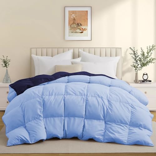 Image of Duel Tone Luxury Comfort 500 GSM Winter Comforter Single Bed 60 inchX90 inch - Heavy Winter Razai 500 GSM Microfiber Fill - Duvet /Blanket Single Size - Navy Blue /Sky Blue Color
