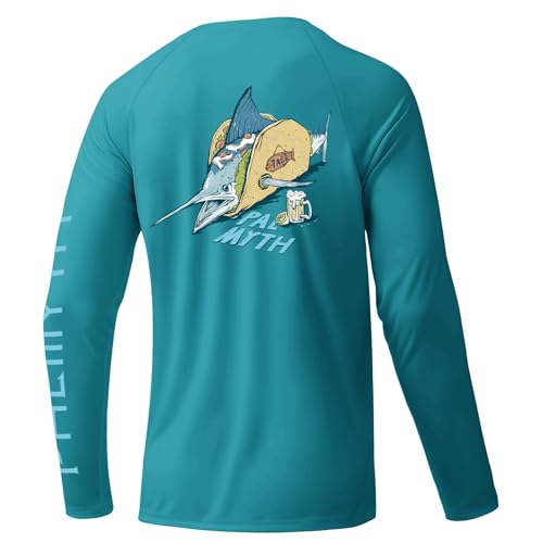 Palmyth Fishing Shirts for Men Long Sleeve UPF 50+ Sun Protection UV T Shirt Tee Jade Marlin Taco L