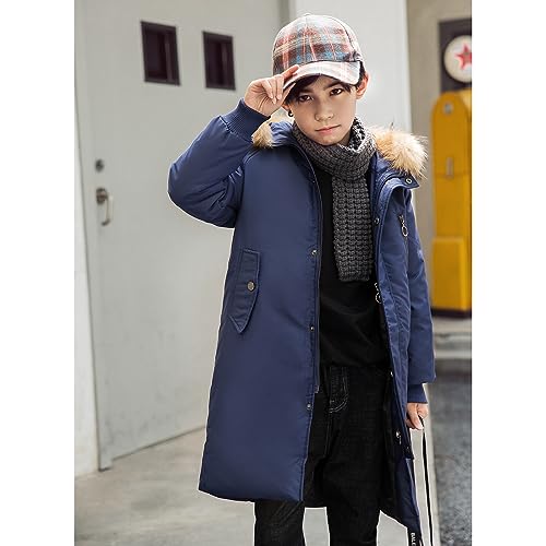 Boys' Mid Length Down Jacket Kids Thermal Winter Hooded Parka Coat Age 3-14 Years3
