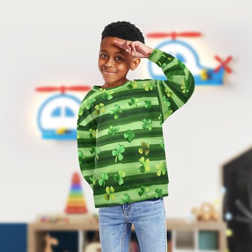 JUNZAN St.Patrick's Green Shamrocks Stripes Kids Girls Hoodie Sweatshirt Crewneck Boys Sweat Shirt Party 4T4