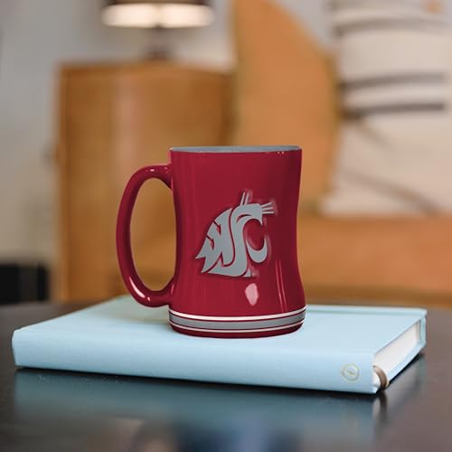 Image of Logo Brands NCAA Washington State Cougars 14 oz Relief Coffee Mug - Officially Licensed Mug, Sculpted 3D Logo and Team Colors - Comfortable Handle and Glossy Finish for College Sports Fans