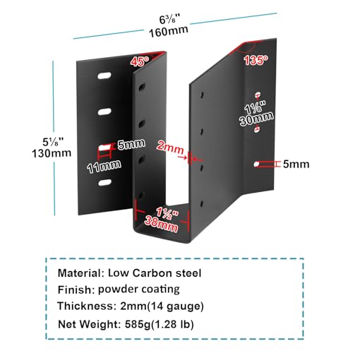 MOUNTAIN_ARK 2 Pack 2 x 6 Black Joist Hanger Skewed Left 45 Degree, Face Mount Rafter Bracket, 14 Gauge by MOUNTAIN_ARK - Image 2
