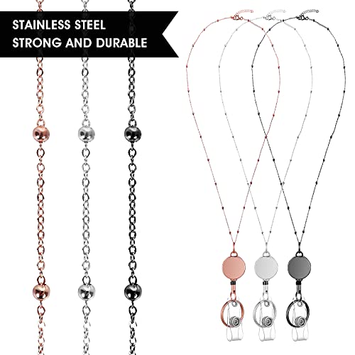 Molain 3Pcs Retractable Badge Reel Lanyard With 6Pcs Id Holder, Stainless Steel Necklace Lanyard With Transparent Id Card Holder, Badge Holders With Lanyard For Teachers Nurse(Rose Gold+Black+Silver) #TOP7