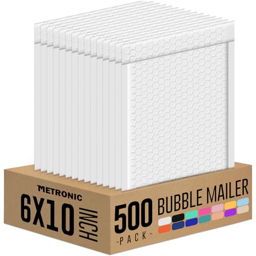 Image of Metronic Bubble Mailer 6X10 Inch White 500 Pack,Waterproof Padded Envelopes,Self-Seal Small Bubble Mailers Cushioning Bubble Envelopes for Shipping,Jewelry Makeup Supplies, Packaging Bulk