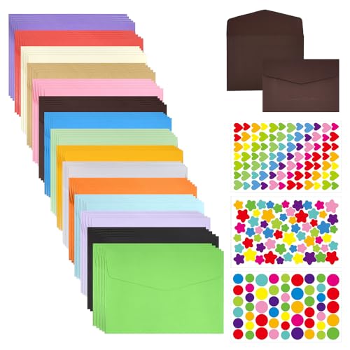 ADERTOS 75 PCS Coloured Envelopes 15 Colours Medium Colourful Envelopes Premium Envelopes Multi Color Gift Envelope with 3 Sheets Stickers for Invitations Birthdays Greeting Cards (17.5x12.5cm)