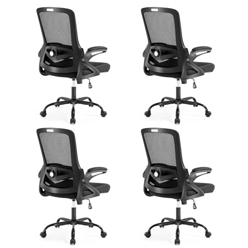 Image of Ergonomic Office Chair, Desk Chair with Adjustable Lumbar Support, Breathable Mesh Comfy Computer Chairs with Flip-up Armrests Executive Task Chair for Adults Home Office (4Pcs)