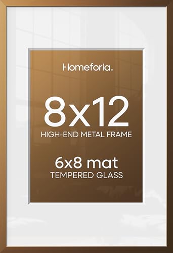 Image of Homeforia 8x12 Bronze Picture Frame, High-End Metal, 6x8 Mat, Glass | High End Aluminum, Tempered Glass, Acid-Free 6x8 Removable Mat, 8x12 in Edge-to-Edge Display 12x8, Wall Kit, Set Of 3