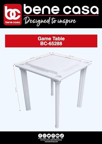 Bene Casa Waterproof Plastic Game Table with Drinks Holder, Built in Tile Rack, Removable Leg Game Table, Indoor or Outdoor Portable Game Table