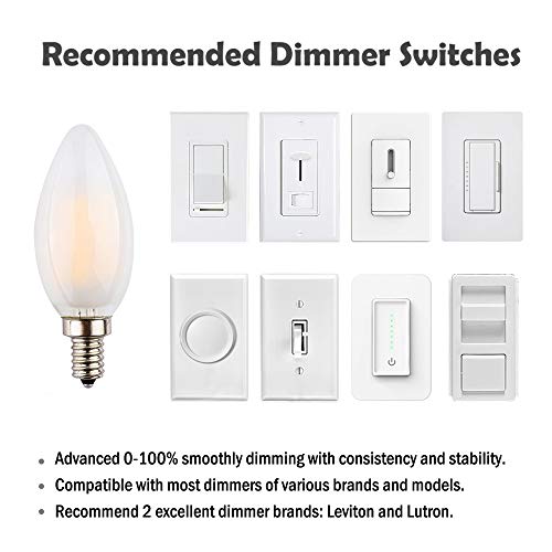 Opalray C35 2W Led Candelabra Bulb, Dimmable, Led Filament Lamp, 2700K Warm White Light, Frosted Glass Cover, E12 Small Base, 25W Incandescent Bulb Equivalent, Torpedo Tip, 3-Pack #TOP6
