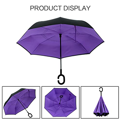 Image of MRTLLOA Double Layer Inverted Umbrella with C-Shaped Handle, Anti-UV Waterproof Windproof Straight Umbrella for Car Rain Outdoor Use
