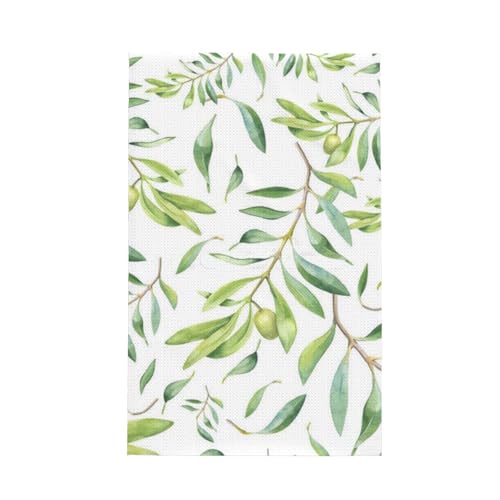 Green Leaf Artistic Olive Tree Print,Waffle Tea Towels Kitchen Absorbent Dish Cloth Drying Dish Towels 41 x 66 cm