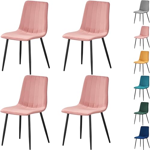 MOF Home Modern Velvet Dining Chairs, Set of 4, Velvet Tufted Upholstered Kitchen Chairs with Metal Legs, Multi-Color (STRIPE PATTERN, PINK)