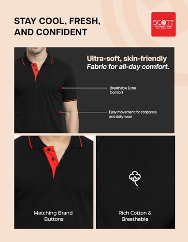 Image of Scott International Cotton Polo T Shirt | Collar Tshirts | Half Sleeves Plain T Shirt | T-Shirt |Tshirt for Men Stylish | Men's Tshirt