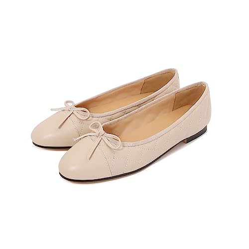Image of Women's Cap Toe Ballet Flats Two Tone Bow Flats Round Toe Shoes for Women Slip on Casual, Work, Dress Flats Pumps for Women