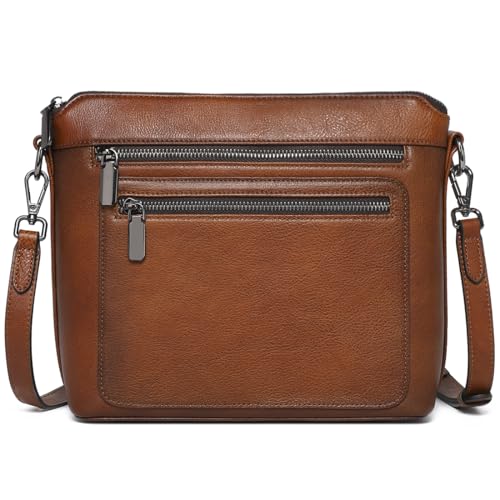COOLCY Leather Crossbody Bag for Women with Multiple Pockets
