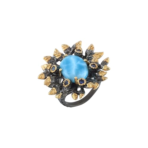 Bague plastron en larimar et saphir bleu, le cadeau d'anniversaire mémorable pour femme raffinée