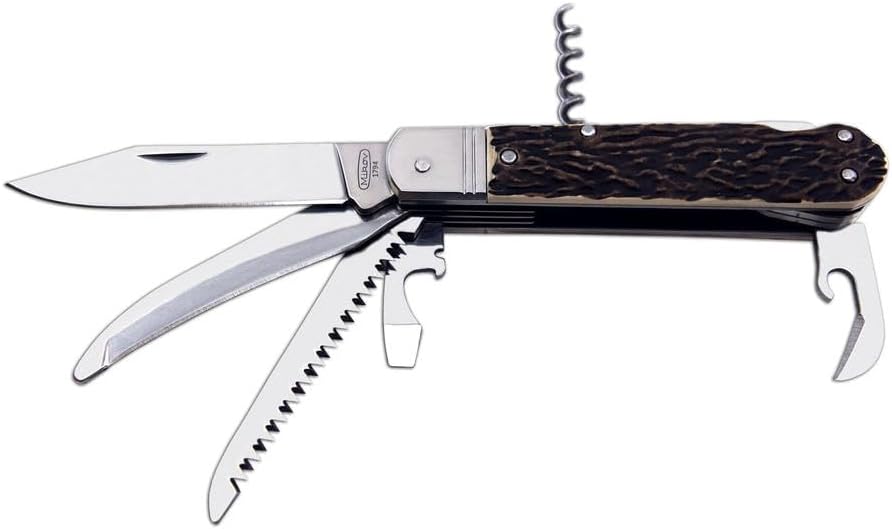 Mikov Hunting Knife FIXIR 232-XH-6V 6-in-1 Multi-Tool Featuring Premium 440A Steel, Double- Tooth wood Saw & Faux Stag Antler Handle