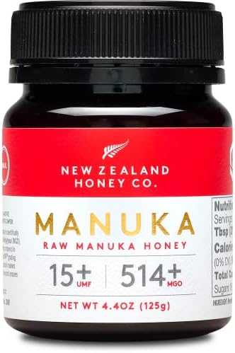 New Zealand Honey Co. Raw Manuka Honey UMF 15+ / MGO 514+ | UMF Certified | 4.4oz | Medical Grade, Monofloral & Pure