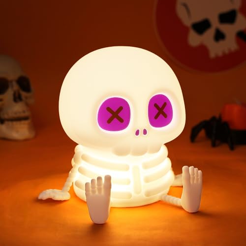 Image of Ammonite Skeleton Night Light, Silicone Skull Lamp, 8 Colors & 2-Level Adjustable Warm Light, Touch Control LED Bedside Lamp for Home, Summerween Party, Halloween Decor, Gift for Christmas Birthday