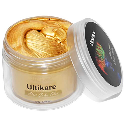 Hair Color Wax, Ultikare Instant Hair Dye Cream Mud Washable Temporary Hair Dye Natural Hairstyle Color Pomade for Party, Cosplay, Halloween (Gold)