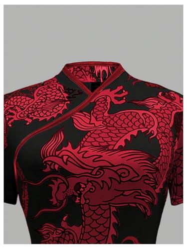 Image of Floerns Women's Cheongsam Chinese Traditional Dragon Print Qipao Bodycon Mini Dress