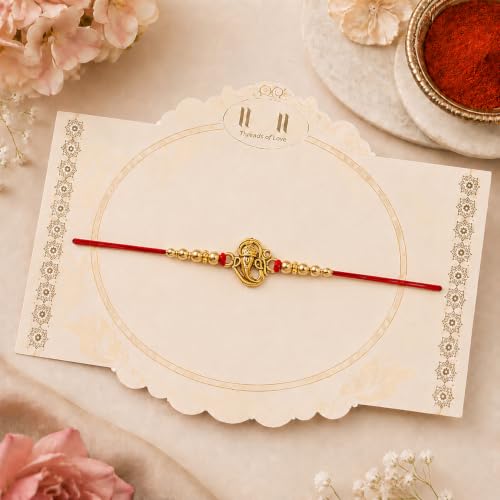 Image of Oblivion Rakhi For Brother - Elegant Stylish God Designer Rakhi with Beads and Silver Colour Pooja Coin, Tilak Set & Greeting Card - Traditional Raksha Bandhan Combo for Bhai