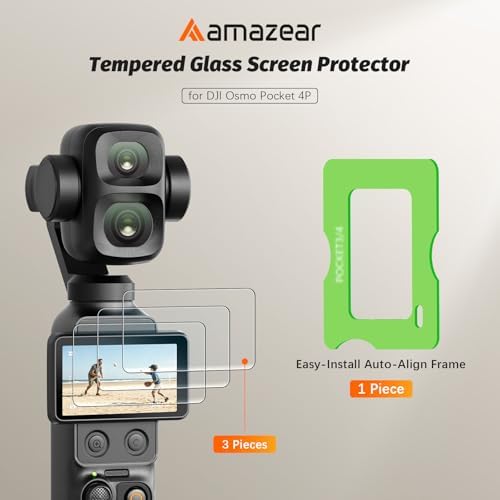 AMAZEAR Screen Protector for DJI Osmo Pocket 4P (3 Pack), Pocket 4 Pro Accessories Tempered Glass Screen Protective Cover, 9H Hardness, Ultra HD, Touch Sensitive, Bubble-Free(TGP & Frame) - 1