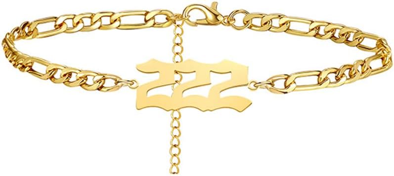 PAURO Women’s Stainless Steel Angel Number Ankle Bracelets Anklet Chain Adjustable Minimalist Numerology Jewelry