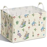 DEANHOT Rabbit Foldable Handle Storage Basket, Waterproof Organizer for Nursery, Bunny Square Toys Bin, Rectangular Book Box, Versatile Clothes Container, Gift Hamper for Girls and Boys Home Decor