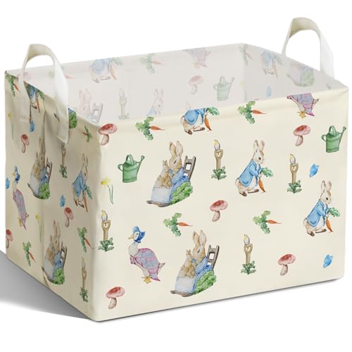 Image of Rabbit Foldable Handle Storage Basket, Waterproof Organizer for Nursery, Bunny Square Toys Bin, Rectangular Book Box, Versatile Clothes Container, Gift Hamper for Girls and Boys Home Decor