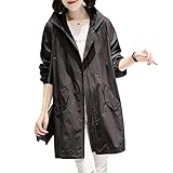 [Maison de TAO] [メゾンドタオ] モッズコート スプリングコート フード付き ジップアップ 無地 長袖 コート ジャケット アウター 春 秋 冬 レディース (XXL, 黒)