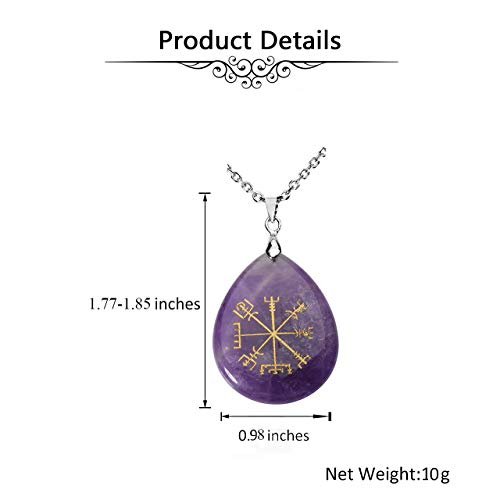 Jovivi Silver Plated Viking Compass Vegvisir Healing Stone Crystal Necklace Teardrop Gemstone Chakra Pendant Necklace 24"4