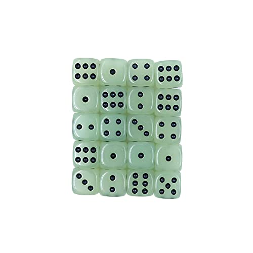 DollaTek 20-Pack D6 Six Sided 14mm Glow In the Dark Dice Die with Black Bag for Dice Games or Teaching Math